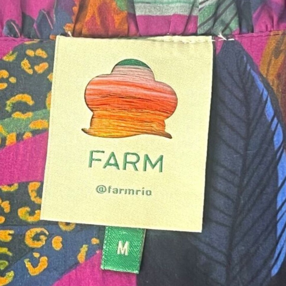 FARM Rio Rainbow Macaws Mini Dress Balloon Sleeves Cotton Dress Size Medium - Picture 6 of 10